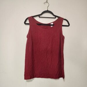Pussers Womens Tank Top Red Scoop Neck Side Slit 100% Silk Blouse Size Small
